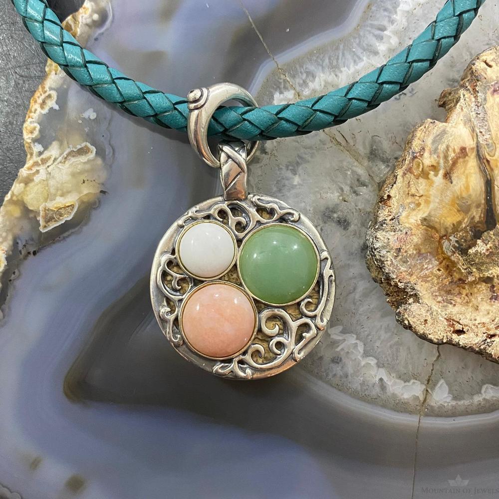Carolyn Pollack Southwestern Style Sterling Double Sided Round Agate Pendant - Picture 2 of 10